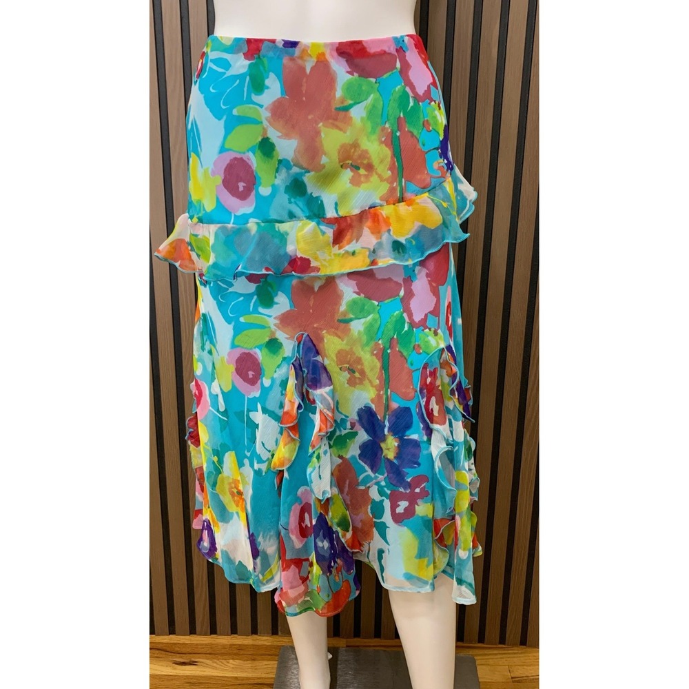 Lauren Ralph Lauren Floral Tiered Ruffle Midi Skirt Blue Multicolor Plus 2X